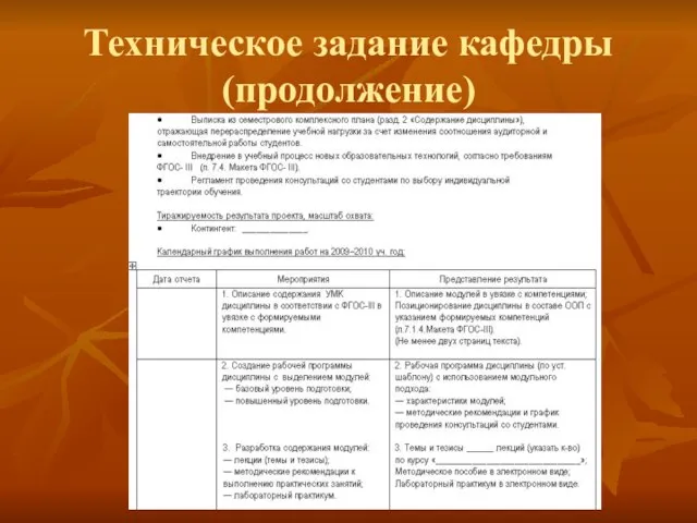 Техническое задание кафедры (продолжение)