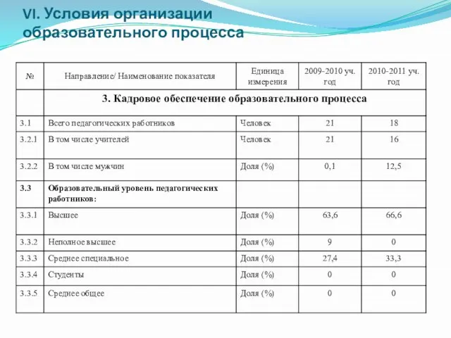 VI. Условия организации образовательного процесса