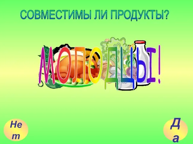 Нет Да СОВМЕСТИМЫ ЛИ ПРОДУКТЫ? МОЛОДЦЫ!