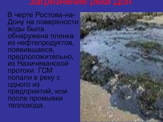 Загрязнение реки Дон В черте Ростова-на-Дону на поверхности воды была обнаружена пленка