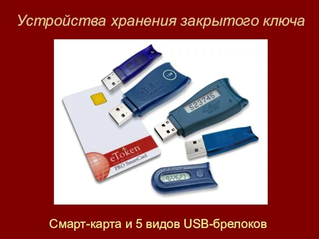 Устройства хранения закрытого ключа Смарт-карта и 5 видов USB-брелоков