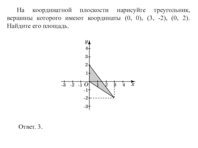 На координатной плоскости нарисуйте треугольник, вершины которого имеют координаты (0, 0), (3,