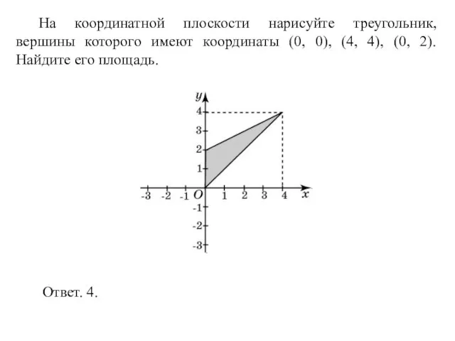 На координатной плоскости нарисуйте треугольник, вершины которого имеют координаты (0, 0), (4,