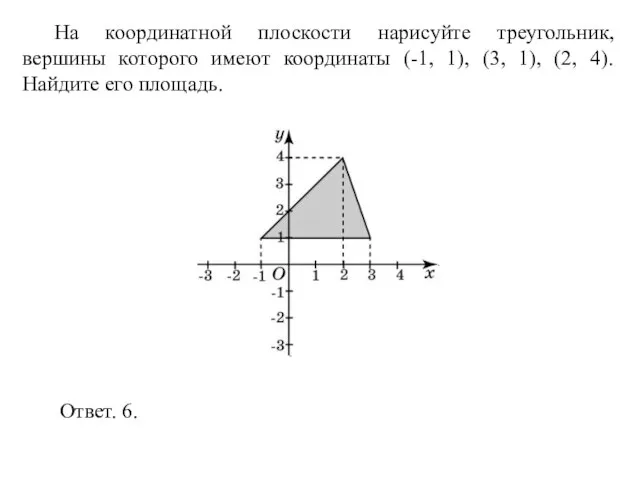 На координатной плоскости нарисуйте треугольник, вершины которого имеют координаты (-1, 1), (3,