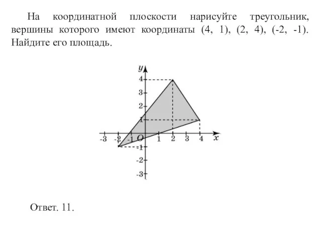 На координатной плоскости нарисуйте треугольник, вершины которого имеют координаты (4, 1), (2,