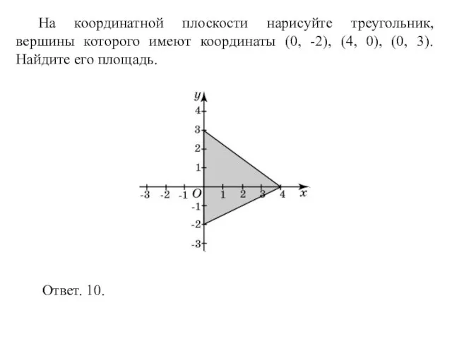 На координатной плоскости нарисуйте треугольник, вершины которого имеют координаты (0, -2), (4,
