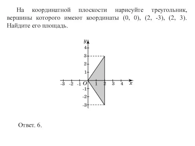 На координатной плоскости нарисуйте треугольник, вершины которого имеют координаты (0, 0), (2,