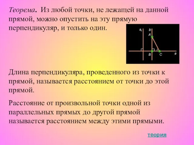 Теорема. Из любой точки, не лежащей на данной прямой, можно опустить на