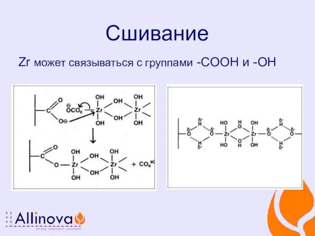 Сшивание Zr может связываться с группами -COOH и -OH