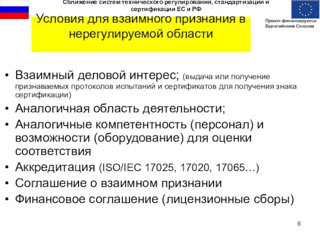 Условия для взаимного признания в нерегулируемой области Взаимный деловой интерес; (выдача или