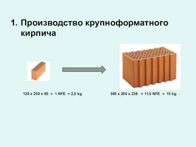 Производство крупноформатного кирпича 120 x 250 x 65 = 1 NFE =