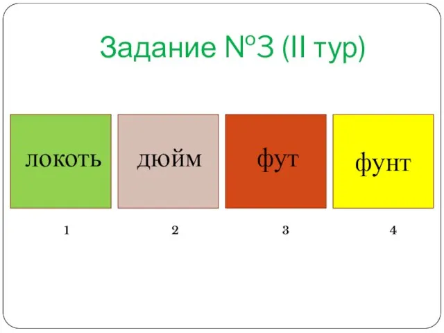 Задание №3 (II тур) фунт локоть дюйм фут 1 2 3 4