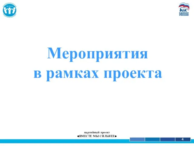 1 4 партийный проект «ВМЕСТЕ МЫ СИЛЬНЕЕ» Мероприятия в рамках проекта