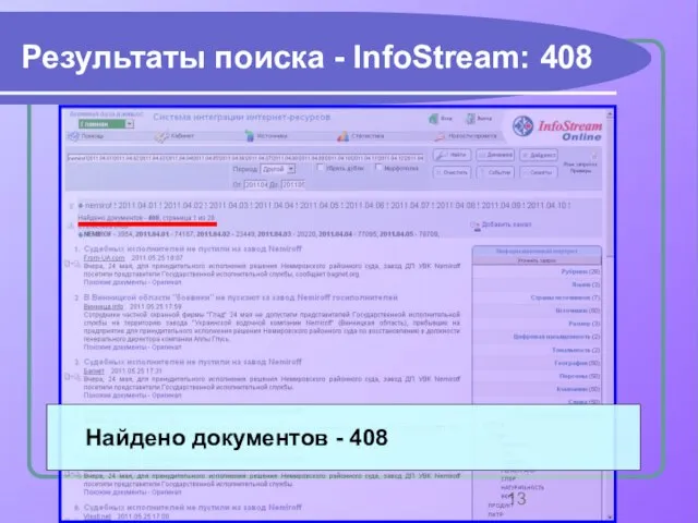 Результаты поиска - InfoStream: 408 Найдено документов - 408