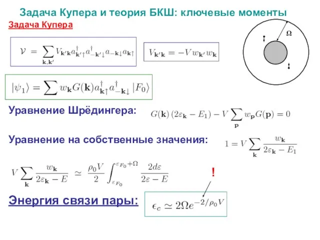 Задача Купера и теория БКШ: ключевые моменты Задача Купера Уравнение Шрёдингера: Уравнение