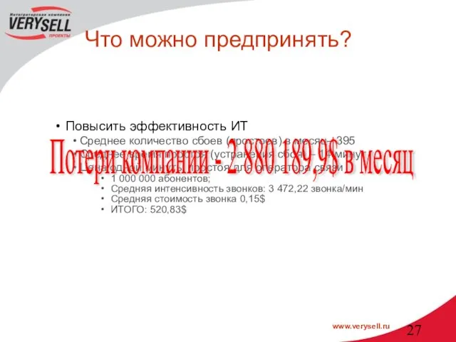 Что можно предпринять? Повысить эффективность ИТ Среднее количество сбоев (простоев) в месяц–