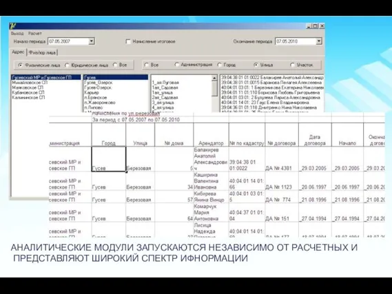 АНАЛИТИЧЕСКИЕ МОДУЛИ ЗАПУСКАЮТСЯ НЕЗАВИСИМО ОТ РАСЧЕТНЫХ И ПРЕДСТАВЛЯЮТ ШИРОКИЙ СПЕКТР ИФНОРМАЦИИ