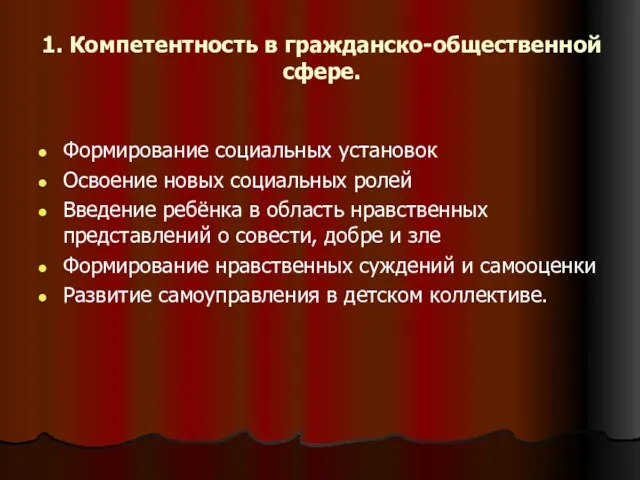 1. Компетентность в гражданско-общественной сфере. Формирование социальных установок Освоение новых социальных ролей