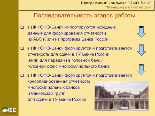 Последовательность этапов работы в ПК «ОФО-Банк» импортируются исходные данные для формирования отчетности