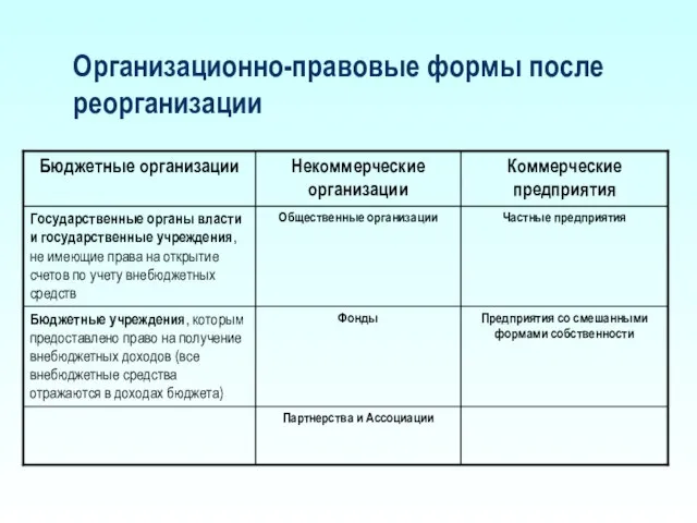 Организационно-правовые формы после реорганизации