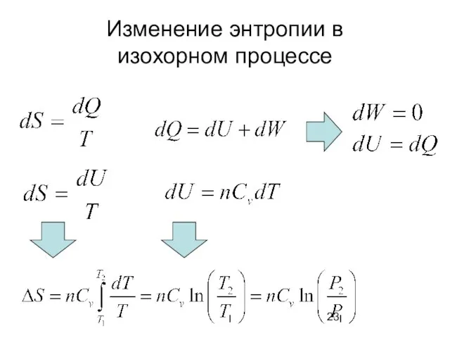 Изменение энтропии в изохорном процессе