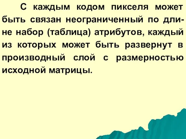 С каждым кодом пикселя может быть связан неограниченный по дли-не набор (таблица)