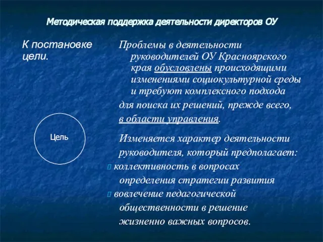 Методическая поддержка деятельности директоров ОУ Проблемы в деятельности руководителей ОУ Красноярского края