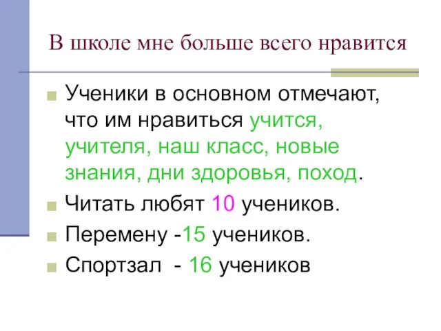 В школе мне больше всего нравится Ученики в основном отмечают, что им