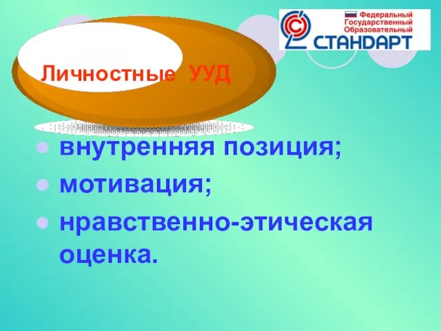 внутренняя позиция; мотивация; нравственно-этическая оценка. Личностные УУД