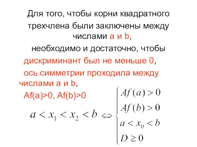 Для того, чтобы корни квадратного трехчлена были заключены между числами a и