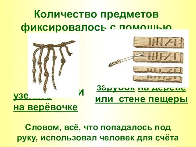 Количество предметов фиксировалось с помощью зарубок на дереве или стене пещеры узелков