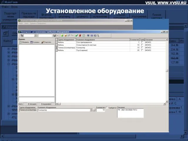 VSUE, WWW.VVSU.RU Установленное оборудование