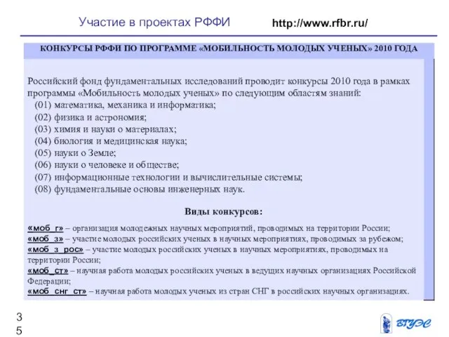 Участие в проектах РФФИ http://www.rfbr.ru/