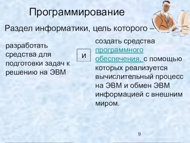 Программирование Раздел информатики, цель которого – Прикладное программирование Системное программирование разработать средства