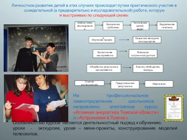 Личностное развитие детей в этих случаях происходит путем практического участия в созидательной