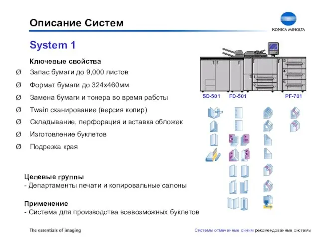 Описание Систем System 1 Запас бумаги до 9,000 листов Формат бумаги до