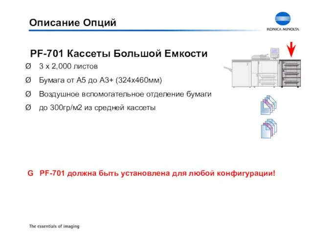 Описание Опций PF-701 Кассеты Большой Емкости 3 x 2,000 листов Бумага от