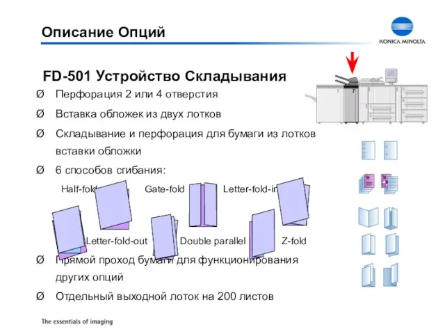 Перфорация 2 или 4 отверстия Вставка обложек из двух лотков Складывание и