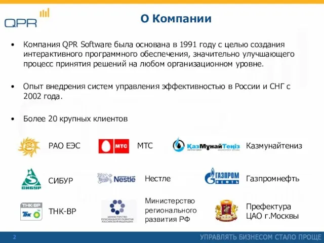 О Компании Компания QPR Software была основана в 1991 году с целью