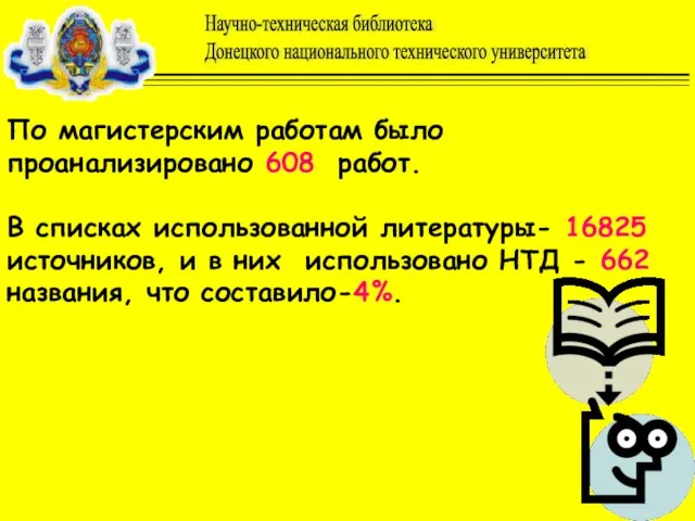 По магистерским работам было проанализировано 608 работ. В списках использованной литературы- 16825