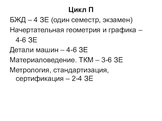 Цикл П БЖД – 4 ЗЕ (один семестр, экзамен) Начертательная геометрия и