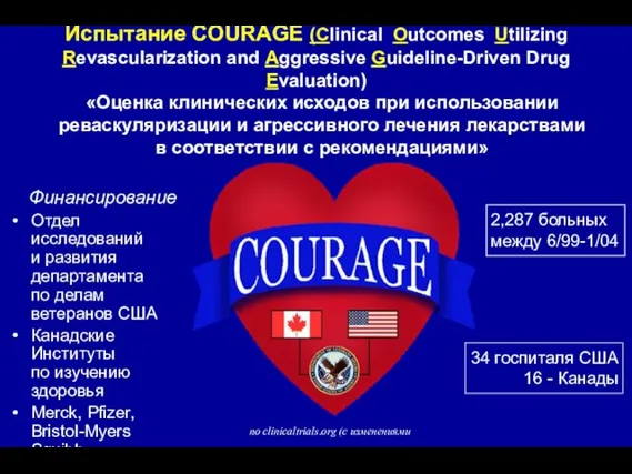 Испытание COURAGE (Clinical Outcomes Utilizing Revascularization and Aggressive Guideline-Driven Drug Evaluation) «Оценка