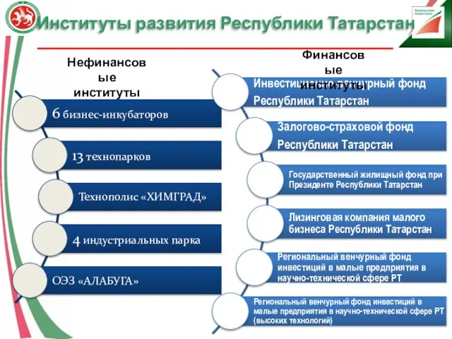 Нефинансовые институты Финансовые институты Институты развития Республики Татарстан