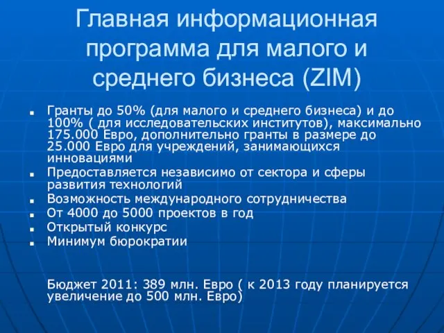 Главная информационная программа для малого и среднего бизнеса (ZIM) Гранты до 50%