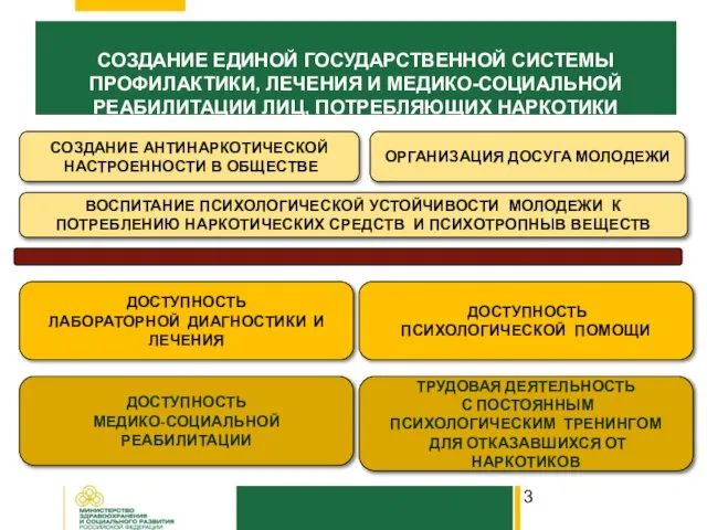 СОЗДАНИЕ ЕДИНОЙ ГОСУДАРСТВЕННОЙ СИСТЕМЫ ПРОФИЛАКТИКИ, ЛЕЧЕНИЯ И МЕДИКО-СОЦИАЛЬНОЙ РЕАБИЛИТАЦИИ ЛИЦ, ПОТРЕБЛЯЮЩИХ НАРКОТИКИ