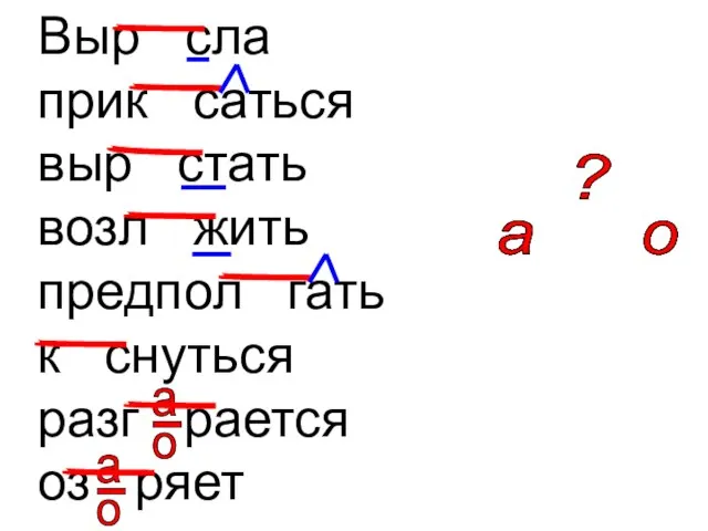 Выр сла прик саться выр стать возл жить предпол гать к снуться