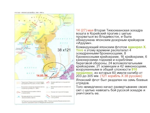 14 (27) мая Вторая Тихоокеанская эскадра вошла в Корейский пролив с целью