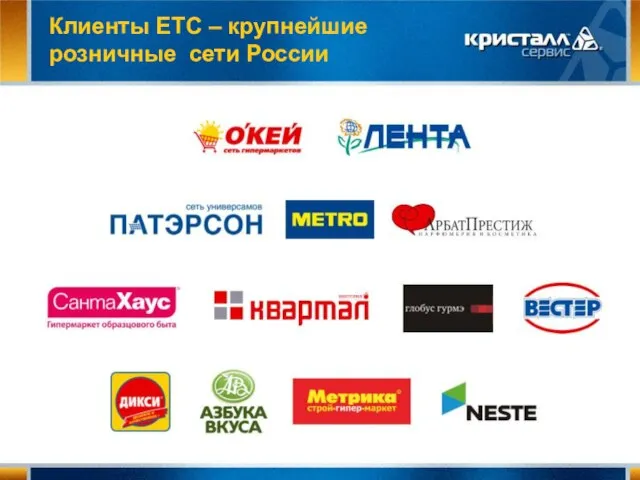 Клиенты ЕТС – крупнейшие розничные сети России
