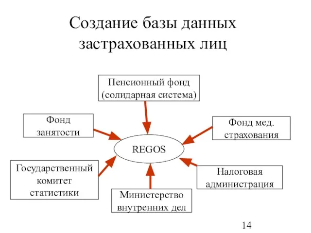 Создание базы данных застрахованных лиц Фонд занятости Налоговая администрация Государственный комитет статистики