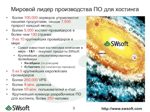 Мировой лидер производства ПО для хостинга Более 100,000 серверов управляются нашими продуктами,